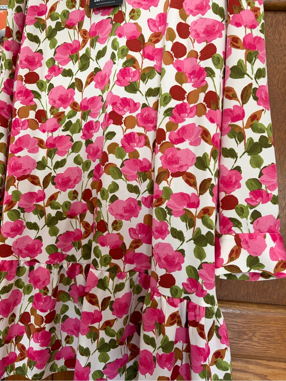 Who What Wear Pink & Green Floral Ruffle-Collar Long Sleeve Dress - Picture 4 of 4